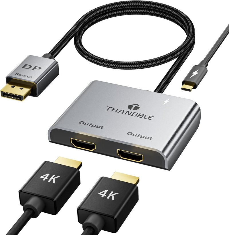 THANDBLE DisplayPort to Dual HDMI Adapter (4K@60Hz) DP to HDMI Splitter for Dual Monitors Extended Display MST Display Port 1 in 2 Out Hub for PC, Graphics Card - Image 1